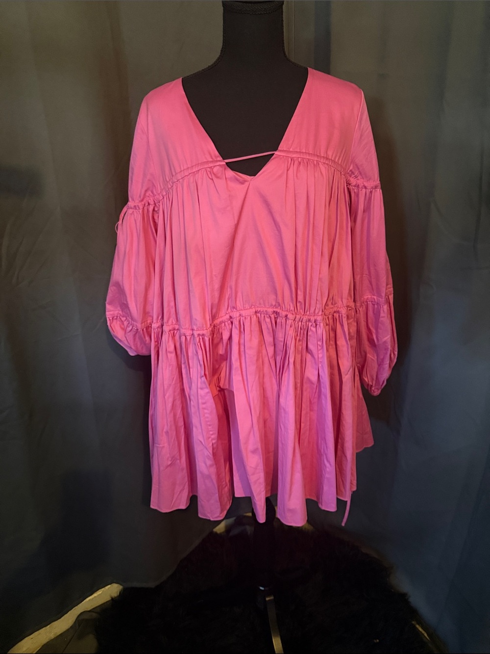 Aje Pink V-Neck Tiered Babydoll Mini Dress